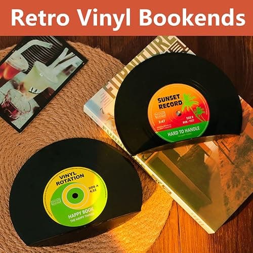 VinBee Bookends for Vinyl Records,Book Ends for Heavy Books,Book end,Retro Vinyl Record Bookend-Classic CD Shape Decorative Music Theme Bookends- 1 Pair thumbnail 5