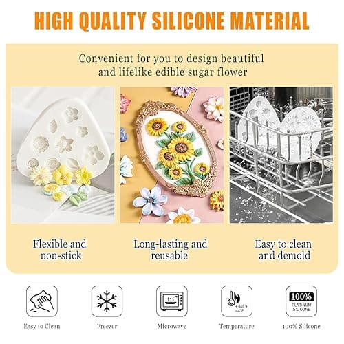 KALAIEN 3Pcs Flower Fondant Cake Mold Daisy,Rose Flower,Small Floral for Chocolate Fondant Polymer Clay Soap thumbnail 5