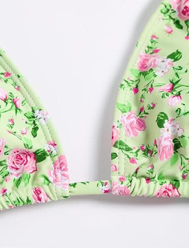 ZAFUL Bikini Sets for Women Halter Bow Decor Tiny Floral Gingham Print Swimsuit Tie Side 2 Pieces Bathing Suit thumbnail 5