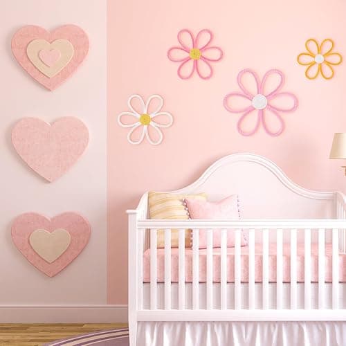 Ganeen Boho Nursery Woven Daisy Flowers Daisy Wall Decor Nursery Decor Macrame Wall Hanging Supply for Girl Bohemian Art Home Bedroom Room Flowers Set of 4(6 Petals) thumbnail 5