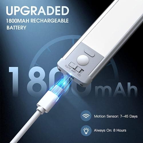 MCGOR 10inch Under Cabinet Lighting, 2 Pack Rechargeable Motion Sensor Light Indoor, 5 Levels Dimmable Magnetic Closet Lights, Wireless Under Counter Lights for Kitchen, Stairs thumbnail 5