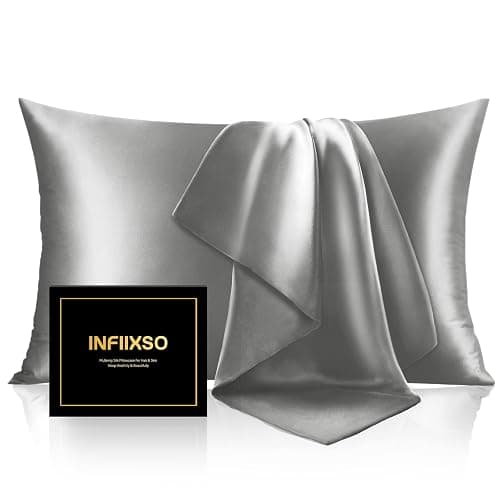 INFIIXSO Mulberry Silk Pillow Cases Queen Size - Hidden Zipper, Dark Grey | Ultra Smooth & Soft Silk Pillowcase for Hair & Skin, Cooling Pillow Cover for Hot Sleepers, Gift for Women, 1Piece 20"x30" - Image 1