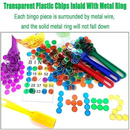 Dacefloy Magnetische Stäbe und Bingo Chips Set Magnetstab 100 Metall Ringed Discs Wissenschaft STEM Kit Lernzubehör Familie Spiel Nacht Lotto Token (Grüner Satz) thumbnail 4