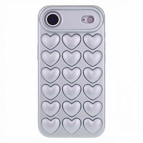 DMaos for iPhone 16 Plus Case for Women, 3D Pop Bubble Heart Gel Cover, Cute Girly for iPhone16 Plus 6.7 inch - Silver thumbnail 2