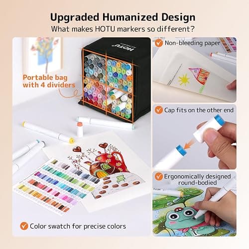 HOTU Alcohol Markers, [Beginner Preferred] 100 Vibrant Colors & Dual Tips Art Markers for Kids/Adult Coloring, with Pro Ink, Seamless Blend, Non-Bleeding Pad, & Color Card, for Amateurs/Artists thumbnail 4