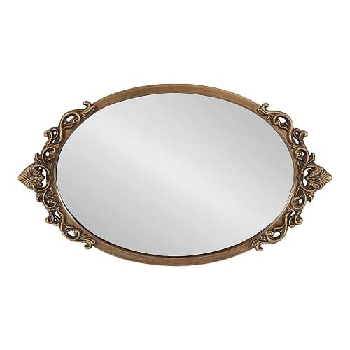 Kate and Laurel Arendahl Vintage Oval Mirrored Decorative Tray; 17 x 10; Antique Gold; Traditional Ottoman Tray for Living Room Home Decor with Ornate Detailing thumbnail 7