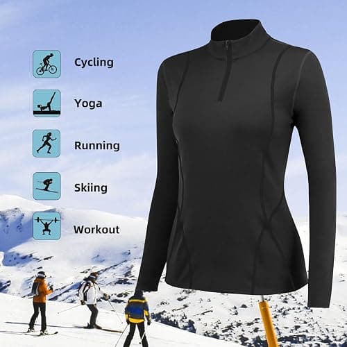 TERODACO Half Zip Thermal Base Layer Women Warm Wicking Ski Base Layers with Micro Fleece Long Sleeves Ladies Thermal Tops for Running Hiking Cycling Soft Quick Dry Breathable thumbnail 6