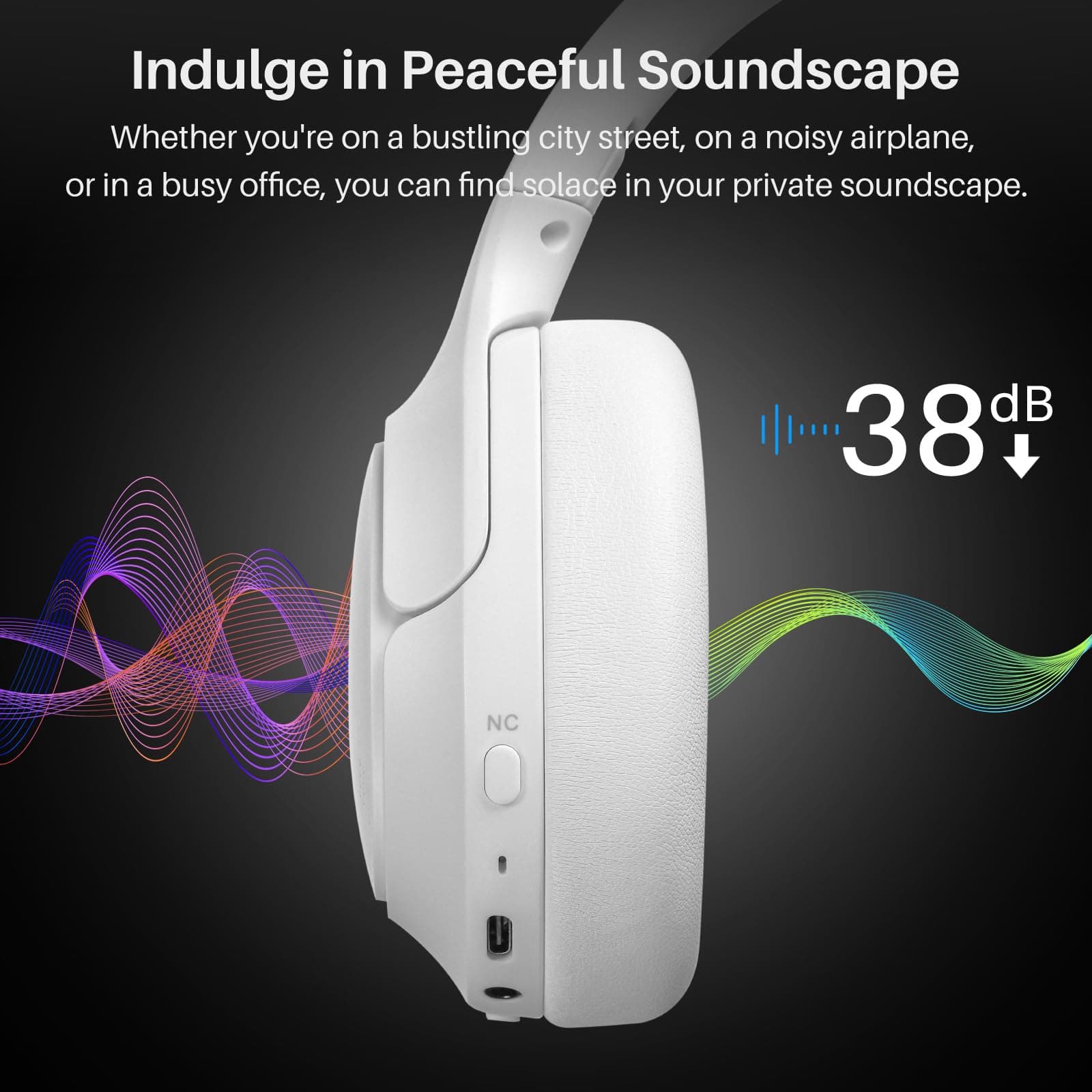 TOZO HT2 Hybrid Active Noise Cancelling Wireless Headphones, 60H Playtime Lossless Audio Over Ear Bluetooth Headphones, Hi-Res Audio Deep Bass Foldable Lightweight Headset for Workout White thumbnail 2