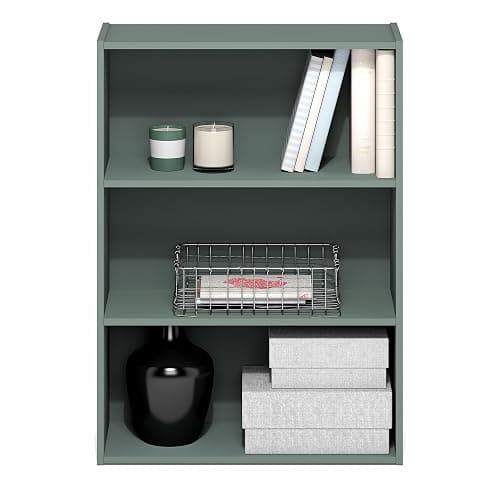 Furinno PASIR Book Shelf, 3-Tier Bookshelf, Storage Shelves Bookcase, 9.7 x 23.7 x 31.5, for Living Room, Bedroom, Home Office, Sage Green thumbnail 5
