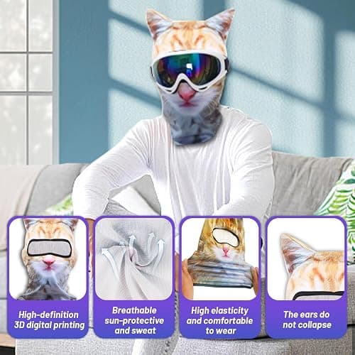 3 Pack 3D Cat Ski Mask,Shiesty Balaclava,Funny Shiesty Cat Animal Full Face Windproof Hat for Outdoor Hiking Riding One Color thumbnail 6