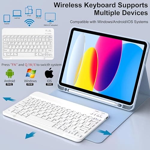 IAMKHO Keyboard Case for iPad (A16) 11th Gen 11 Inch 2025, iPad 10th Generation 10.9 Inch 2022, Detachable Wireless Bluetooth Keyboard with Built-in Left Side Pencil Holder (Sky Blue) thumbnail 3