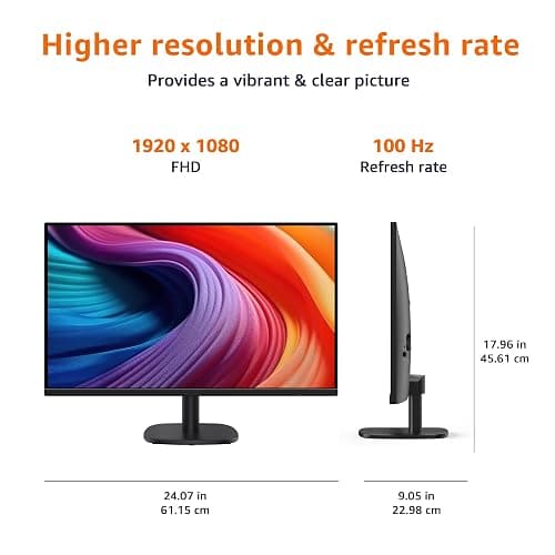 Amazon Basics 27 inch Monitor, FHD 1080P, Max 100Hz, VESA Compatible, Built-in Speakers, Black thumbnail 5