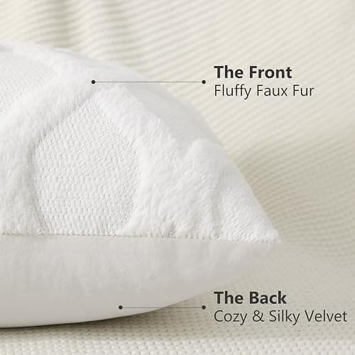 decorUhome Christmas Throw Pillow Covers 18x18 Inch Set of 2, Soft Plush Faux Fur Wool Cream White Couch Pillow Covers, Decorative Neutral Pillow Cases for Bed Sofa Living Room Home Decor thumbnail 3