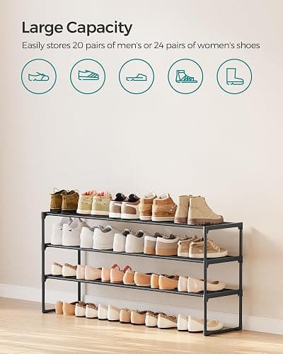 SONGMICS Shoe Rack, 3-Tier Shoe Organizer, Metal Storage Shelf, Upright or Upside Down, for 20-24 Pairs, Stackable, for Entryway, 11.8 x 46.1 x 21.7 Inches, Black ULSA033B01 thumbnail 6