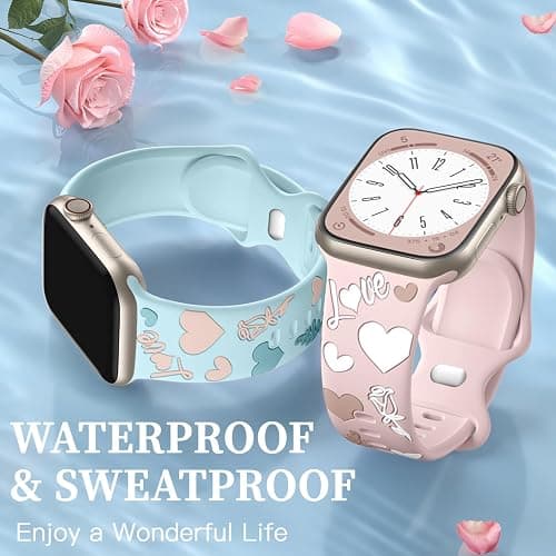 Witzon Cute Floral Band Compatible with Apple Watch Bands for Women 40mm 41mm 42mm 38mm 44mm 45mm 46mm 49mm, Engraved Flower Soft Silicone Dressy Strap for iWatch Series 11 10 9 8 7 6 5 4 SE 3 2 1 thumbnail 4