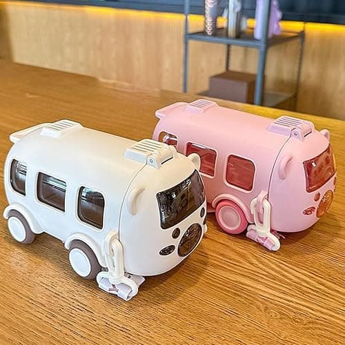 Portable Water Cup in Bus Shape, Water Cup in Bus Shape with Strap 16.9 Oz, 360° Leak-Proof Portable Water Bottle, Cute Cartoon Flip Top Straw Water Bottle for Kids, Sports Travel (White) thumbnail 4