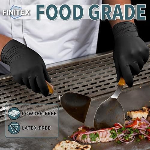FINITEX - Black Nitrile Disposable Gloves, 5mil, Powder-free, Medical Exam Latex-Free 100 PCS For Examination Home Cleaning Food Glove (Small) thumbnail 3