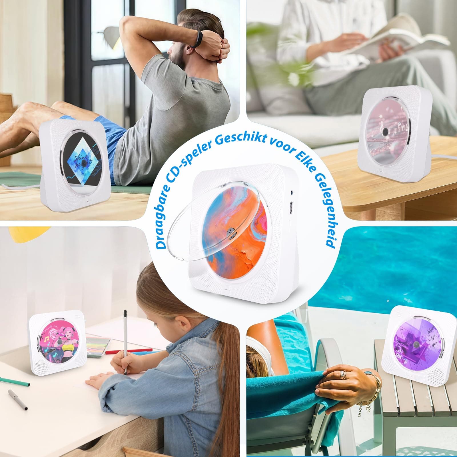 Portable Bluetooth CD Player, Home Desktop CD Player, Mini Music Players HiFi Speakers, FM Radio LED Screen AUX Headphone Holes USB Port Protective Housing Remote Control (White) thumbnail 7