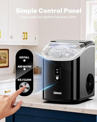 Silonn Nugget Ice Makers Countertop, Chewable Pellet Ice Machine with Self Cleaning Function, Portable Pebble Ice Maker with Ice Scoop for Home Kitchen Office, Black thumbnail 7