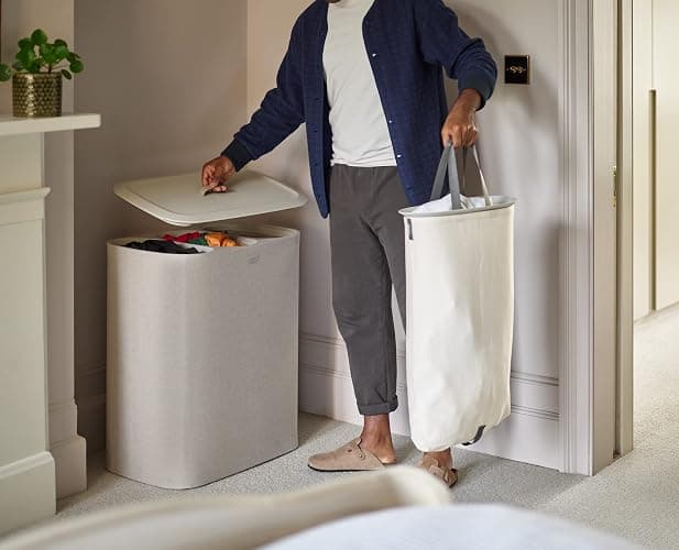 Joseph Joseph Tota Trio 90 liter/23.8 gallon Laundry Hamper Separation Basket with lid, 3 Removable Washing Bags with Handles- Ecru thumbnail 2