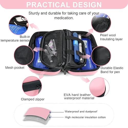 Insulin Cooler Travel Case Medication Cooler for Travel with Thermometer Temperature Display Diabetic Medication Organizer Medical Travel Cooler Bag with 2 Ice Pack thumbnail 5