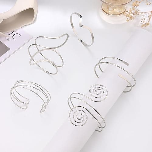 WAINIS 8 Pieces Arm Cuff Upper Arm Cuff Bracelet for Women Minimalist Upper Bangle Adjustable Armband Set thumbnail 6
