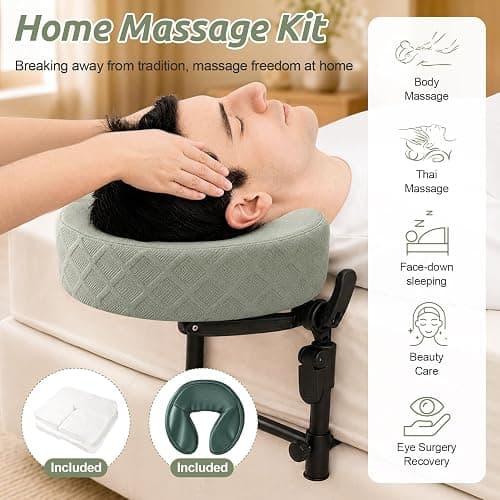 Massage Headrest for Bed, Head Holder & Face Cradle with Face Down Pillow | Extra Pillow Cover & 50 Disposable Cradle Covers, Armrest Kit with Massage Pillow, Portable Massage Table for 6-17" Mattress thumbnail 3