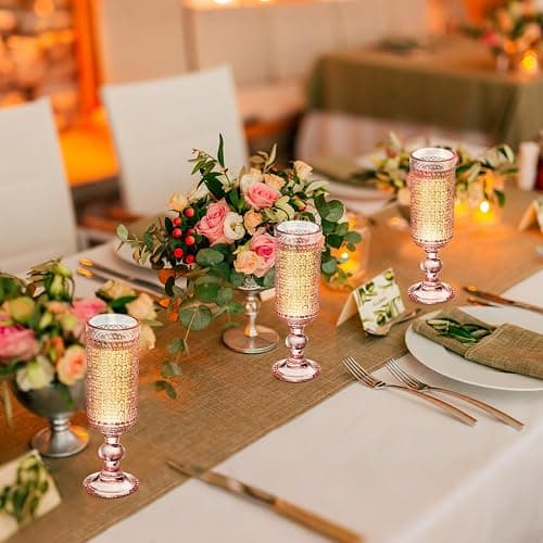 XKXKKE 6 Pcs 5 Ounces Glass Champagne Flutes, Vintage Hobnail Beaded Embossed Colored Glass Sparkling Wine Glasses for Champagne, Cava, Prosecco, Party, Wedding, Bar Fancy Glasses Set of 6 Pink - Pink 6 Count thumbnail 2