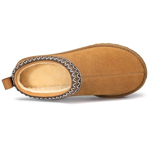 bebealy Genuine Suede Fuzzy Slippers for Women Winter Warm House Shoes Cozy Mini Boots for Indoor Outdoor thumbnail 5