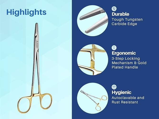 ARTMAN INSTRUMENTS Mayo Hegar Needle Holder 6" Tungsten Carbide Inserts, Gold Plated Needle Driver with Strong Lock, Serrated Jaws for Precise Suturing, Autoclavable thumbnail 4