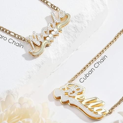 Zloris Custom Double Plated Name Necklace 18K Gold Plated Name Chains for Women Nameplate Pendant Jewelry Gift thumbnail 2