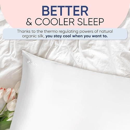 Blissy Silk Pillowcase - 100% Pure Mulberry Silk - 22 Momme 6A High-Grade Fibers - Silk Pillow Cover for Hair & Skin - Regular, Queen & King (Blissy White, Standard) thumbnail 9