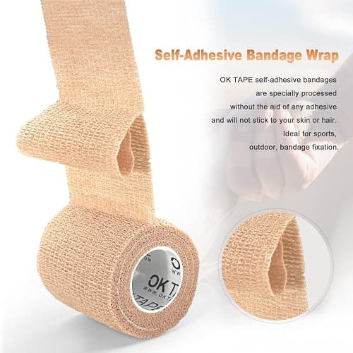 OK TAPE Self Adherent Cohesive Bandages Wrap 12Packs, 2 Inches X 5 Yards, Non-Woven Self Adhesive Athletic Sports wrap Tape, Vet Wrap Bandages Tape, for Thumb Finger Wrist Ankle (White) thumbnail 3