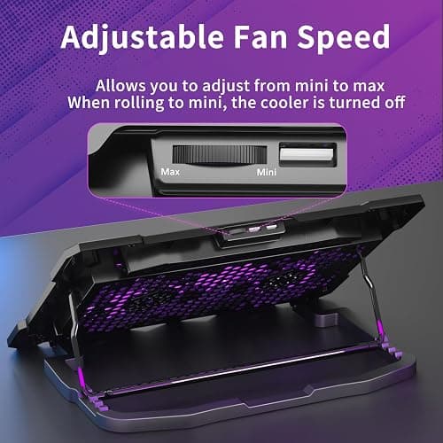 AICHESON Laptop Cooling Pad for 15.6 to 17.3 Inches PC Notebooks, 5 Fans Computer Cooler Stands with Purple Lights Desk Chiller Mat, S035 thumbnail 7