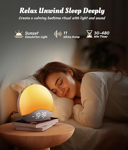 ecozy Sunrise Alarm Clock, White Noise Sound Machine, Upgraded Backlit Buttons for Bedrooms, 26 Soothing Sounds, 17 Night Lights, Bluetooth Speaker, Wake Up Sunlight for Heavy Sleepers, Adults, Kids thumbnail 4