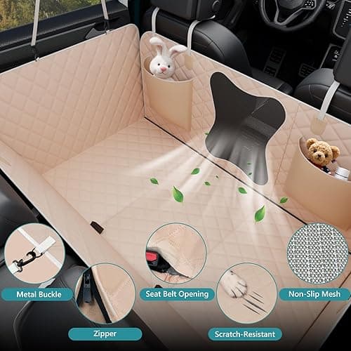 Bark Lover Waterproof Dog Car Seat Cover for Back Seat – Heavy Duty Back Seat Extender for Dogs with Hard Bottom, 7-Layer Protection, Non-Slip & Scratchproof, Easy to Install (Beige) - Beige thumbnail 5