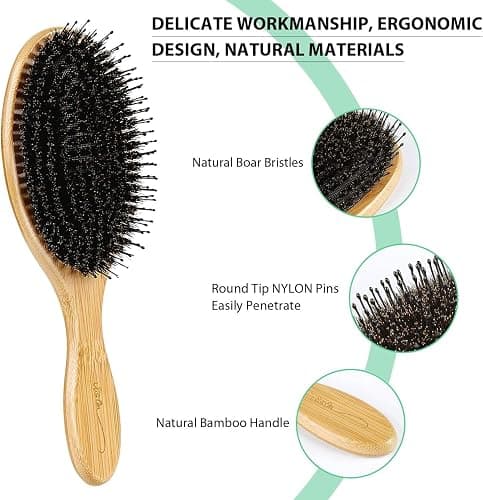Vista Boar Bristle Hair Brush, Bamboo Paddle Hair Brush with a tail comb for Women, Men and Kids,Reduce Frizz and Adds Shine, Detangler Hairbrush for Thick Curly Thin Long or Short Hair thumbnail 3