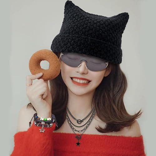 6PCS Therian Stuff,Y2k Jewelry Set with Grunge Necklace,Fingerless Gloves,Knitted Emo Beanie, Bracelet,Glasses,Leg Warmers thumbnail 7