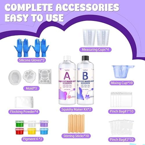 Gel for Squishy Maker, 36OZ Silicone Rubber for Taba Squishy, Stress Relief FuFu Squishy Kit for Taba Squishy, Super Soft DIY Gift with 3 Molds Flocking Powder, DIY Gift for Occasions Entertainment thumbnail 2