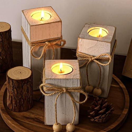 MelonBoat Rustic Flameless LED Candles 3-Pack, Battery Operated Candles with Wooden Candle Holders, White Rustic Farmhouse Decor, Farmhouse Candle Holder for Valentines Holiday Party Home Decor thumbnail 7