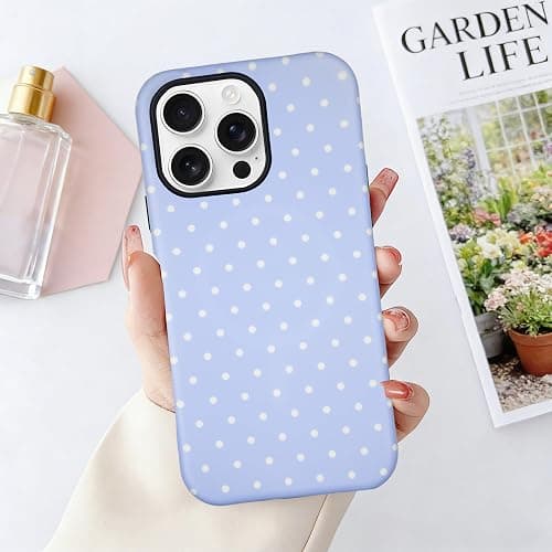 SenRiCase for iPhone 13/14 Case Cute Polka Dot Phone Case Compatible with MagSafe, Dual-Layer Shock Protection (Hard PC + Silicone) - Aesthetic Protective Phone Cover for Women Girls, Blue thumbnail 6