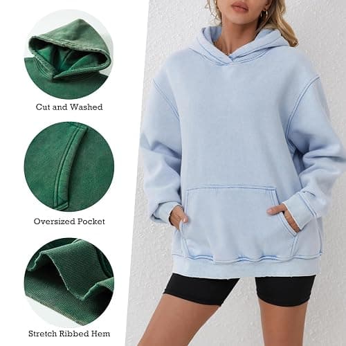 FAIABLE Womens 2 Pack Oversized Acid Wash Hoodie Sweatshirt Unisex Vintage Heavyweight Distress Hoodies for Women Men thumbnail 3