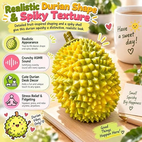 Crunchy Durian Squishy, ASMR Stress Ball Sensory Fidget Toy for Adults | Realistic Spiky Durian Shape, Soft, Moldable, Crunchy-Filled Interior for Office Desk, Study, Home, Travel and Novelty Gift thumbnail 3