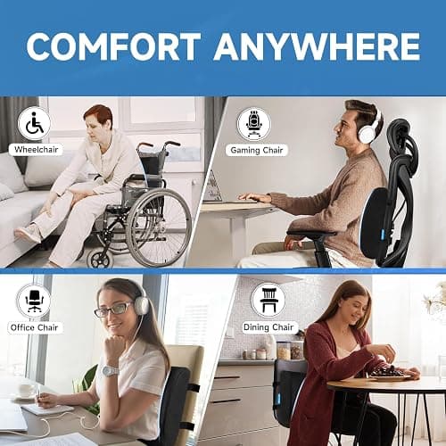 Lumbar Support Pillow for Office Chair, College Dorm Room Essentials, Memory Foam, Lower Back Support for Car, Back Pain Relief, Back Cushion for Chair with Adjustable Strap and Mesh Washable Cover thumbnail 4