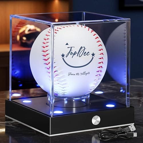 JupDec Baseball Display Case Led, Clear Cube Baseball Holder with Memory Function, Autograph Stand Box for Single Ball with 10 Color Light Up, Ideal Gift for Collector & Sports Fans, Silvery, 1 Pack - Image 1