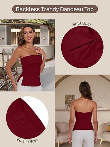 Strapless Tube Tops for Women Backless Going Out Bandeau Top Sexy Trendy Off Shoulder Side Split Summer Bustier Tops thumbnail 4
