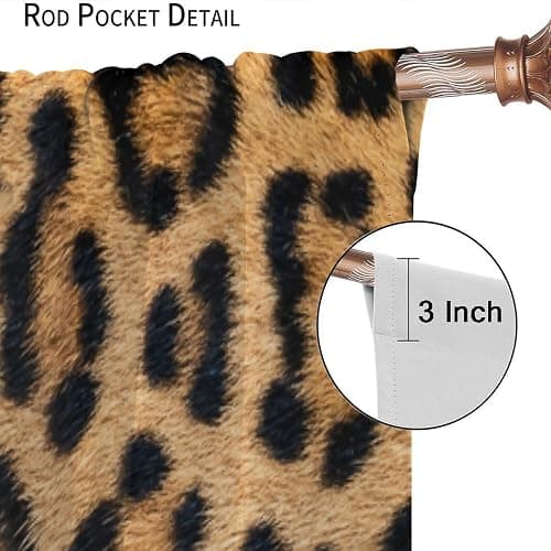 Leopard Print Curtains Retro Fur Skin Brown Farm 3D Leopard Print Ｗild Animal Fur Skin Window Treatments for Kids Living Room Bedroom Home Decor Window Drapes 42" W X 45" L thumbnail 5
