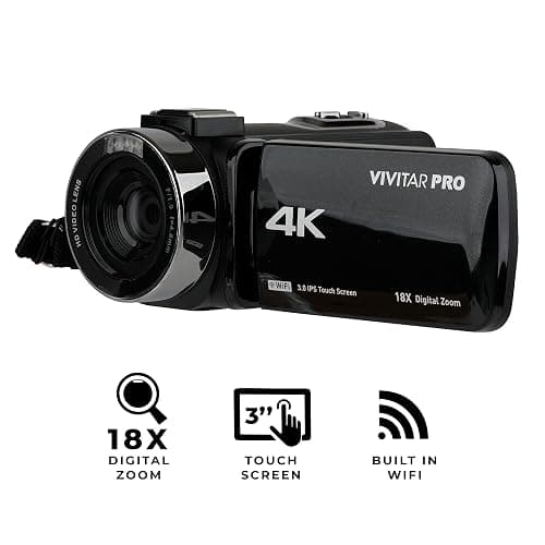 Vivitar 4K Video Camera, Wi-Fi Ultra HD Camcorder with 18x Digital Zoom, 3” IPS Touchscreen Video Recorder with Night Vision, Vlogging Camera with 3.5mm Microphone Jack, Rechargeable, SD Card Slot thumbnail 3