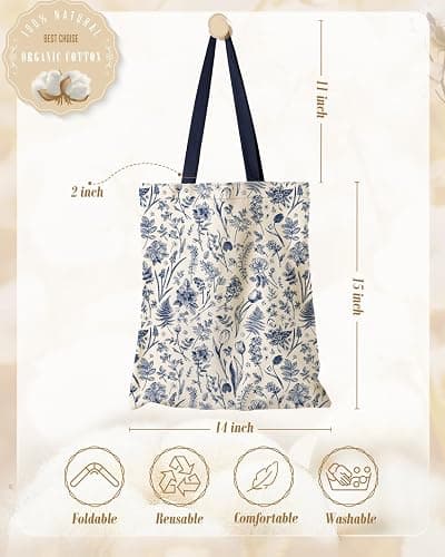 Miss Adola Aesthetic Canvas Tote Bag with Inner Pocket for Women, Cloth Cotton Totes Bag with Pattern for Shopping, Gym thumbnail 3