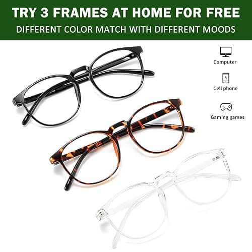 Przene 3 Pack Blue Light Blocking Glasses Women/Men,Retro Round Computer Glasses Anti Eye Strain/UV/Glare, Gaming Glasses. (Black/Crystal/Amber) thumbnail 5